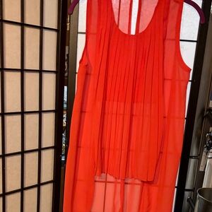 Sleeveless Pleated Sheer Tunic Top in  orange